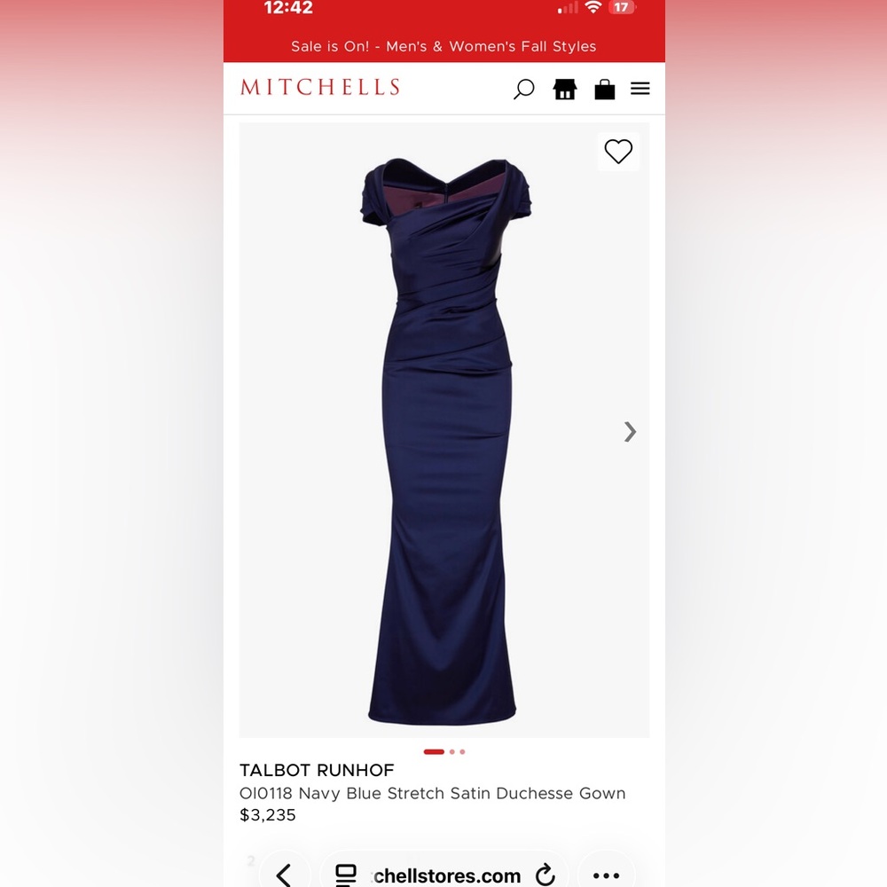 Orig $3235 Talbot Runhof Deep Navy Blue, Signature Stretch Satin  Long Dress